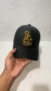 Topi Kulit Baseball LA Hitam Logo Bordir Model Terbaru Uniseks Pria Wanita Keren Dan Stylish