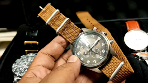 41MM Corgeut Pilot Chronograph Watch l Japan Miyota Chronograph Movement l Mineral Crystal l Brown Premium NATO l Stainless Steel Case With Bronze PVD l Screw Down Case Back