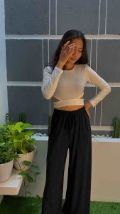 Cleo Korean Long Sleeve 080/ Crop Top Tangan Panjang Korea Bodycon Atasan Wanita Olahraga Spandek Crop Top Gym