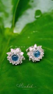 ต่างหูเงินแท้ 925 ดอกบัว “บัวผลิบาน” ประดับมูนสโตน / อความารีน งานดีไซน์ไทย