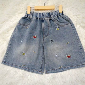 Quần short jeans thêu hoạ tiết cho bé gái Quần jeans thêu cạp chun cho bé gái sz 20-53 kg