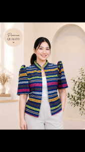 Chines Modern Filipiniana Bolero Blazer for Women with Chinese Collar and Puff Sleeves Bustline up to 42 inches Length 20 inches Suitable for Casual or Semi-formal Wear.