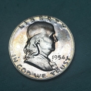 1954 Proof Franklin Half Dollar BU Silver Coin with Beautiful Toning featuring Liberty and In God We Trust PRELOVED