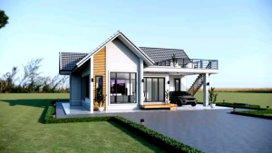 แบบบ้านจั่ว 1 ชั้นดาดฟ้า