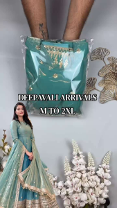 [PRE-ORDER] 2026 OCT WOMEN’S BOLLYWOOD ANARKALI SUIT M–2XL SEA GREEN GOLD EMBROIDERED 3 PIECE SET WITH PANTS & DUPATTA ( DELIVERY 10 WORKING DAYS) ETA: 2206-12-30 | WOMEN’S SEA GREEN ANARKALI GOWN SET M–2XL GOLD EMBROIDERED BOLLYWOOD DEEPAVALI DINNER