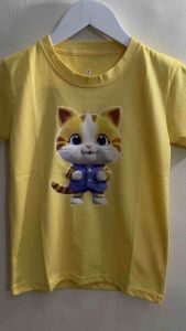 Tshirt kids kaos atasan oblong anak usia 1-12tahun sablon gamabr KUCING KUNING