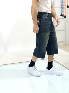 Jort Pants Pria Dan Wanita Jumbo 7/4 BLACK RETRO Denim