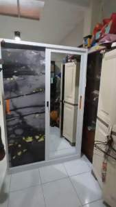 Lemari Baju Besi Sliding - Lemari Baju Dark Marble - Lemari Baju Besi - Lemari Baju Sliding Kaca