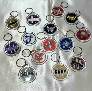Customized/Personalized KEYCHAIN - Acrylic Round Type in 2 designs: blue and red