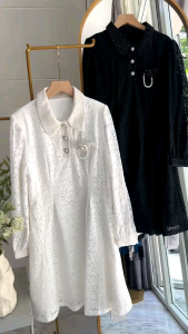 ●ECLAIRE● 043 Dress Mini Brukat Brokat Lace Lengan Panjang Longsleeves Vintage Classy Korea Kasual Casual Pesta Kerja Import mox