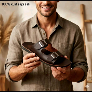 SANDAL PRIA KULIT SAPI GESPER( elastis & ringan )