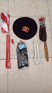 Perlengkapan Pramuka Penggalang Putra SMP SMA-Topi Baret+Hasduk Pramuka 150 cm+Tali Kur Merah+Pripitan  + Pisou + Tambang