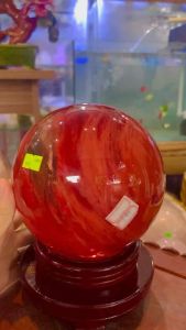 Quả bi đá phong thuỷ núi lửa màu đỏ đk 13 cm