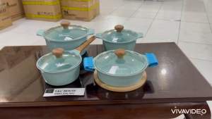 BỘ NỒI ĐÁY TỪ 5 MÓN ECORAMIC CHỐNG DÍNH (QUÁNH 16CM NỒI 18CM.20CM.22CM CHẢO 20CM)