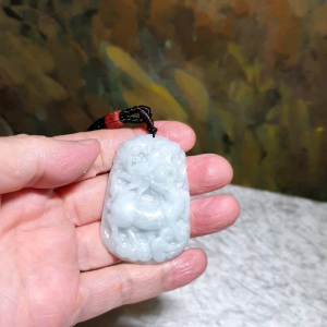 Type A Jadeite light bluish green Qilin (Kirin) pendant (with certificate)