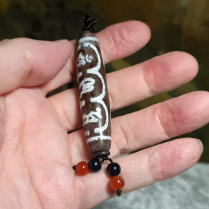 58.6mm Aged Tibetan Xang Xung (Zhang Zhung) with red spots Om Mani Padme Hum  Dzi pendant (with certificate)