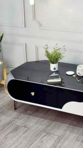 Bàn trà đơn Sofa phòng khách ANN mặt đá kính cốt gỗ MDF phủ sơn bệt với chân kim loại sang trọng BT-19