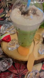 โมเดลชาเขียว +ฟองนม (ขนาดแก้ว 16 ออนซ์) วัสดุผลิตจากเทียนเจล