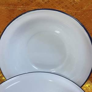 ชามสังกะสีเคลือบเกรดเอหนาขอบสีน้ำเงินขนาดกว้าง 16 เซนติเมตร