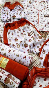 33pcs Paket Lahiran Baju Bayi & Bedong Motif Polos & Karakter Seri Merah Bata Fiantry