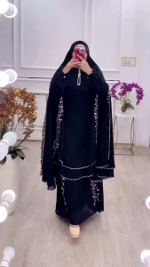 HANIFAH - Set Gamis Hanina Series Ceruti Babydoll Armany Kombinasi Bordir Manual