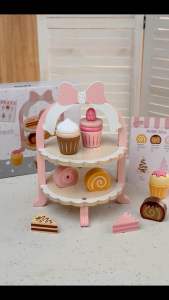 Denmark Dessert Rack Wooden Pink Pastry Desserts Girls Pretend Playset Toys Cakes Cupcakes Gift set