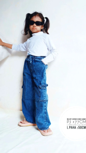 Celana Kulot Jeans Cargo Anak Usia 7-12th Highwaist Pinggang Karet Tali/Kulot Cargo Highwaist Anak Celana Panjang Anak