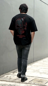 HUNTERCUTZ - kaos oversize pria balck skull red  conture