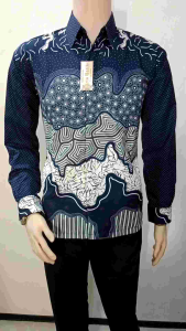 kemeja batik abstrak navy arta batik super KODE 008 batik bintik biru 9.9 23 batik blue pulkadot batik k pulau baru seragam batik pria lengan panjang terbaru
