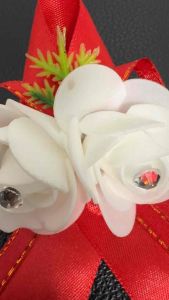 Chest Corsage with 2 Foam Flower Red Bow and White Roses for Special Occasions