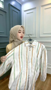 Setelan Oversize Wanita Kekinian / Setelan Crinkle Z*Ra Lengan Balon / Setcel Cringkel Salur