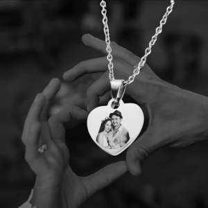 Silver Plated Heart Photo Necklace – Custom Couple Memory Jewelry Gift
