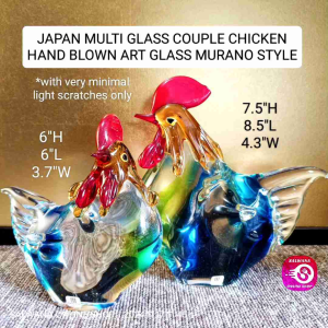 JAPAN MULTIGLASS COUPLE CHICKEN HAND BLOWN ART GLASS MURANO STYLE FIGURINE • JAPAN SURPLUS • DÉCOR