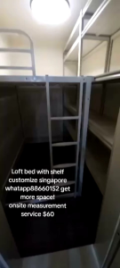 Loft bed with shelf customize singapore for helper room/store room/bomb shelter/unity
