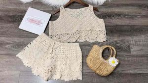 Set Ren Bikini Vintage Đi Biển Gồm 2 Món Bra Và Sooc