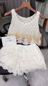 Set bộ ren đi biển đi chơi len móc 2 món àng QC 2023