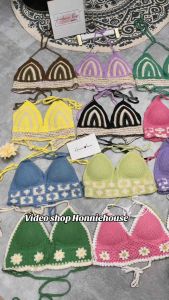 [nhiều mẫu]-Áo bra Len móc hoa cúc sắc màu mẫu mới về 2024 mặc đi biển du lịch