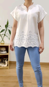 ●ECLAIRE● 063 Blouse Balotelli Lengan Pendek Shortsleeves split-neck Motif Laser bunga Flower Floral Korea Kasual Kerja Basic Dasar Casual Mode gll