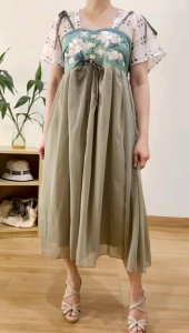 ●ECLAIRE● 003 Dress Midi Hanfu Crinkle Cotton Sifon Chiffon Lengan Pendek Shortsleeves Imlek CNY Lunar Etnis Import gxoob