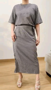 ●ECLAIRE● 063 Setelan Rok Katun Motif Kotak Square Gingham Ribbon Casual Basic Kasual 734