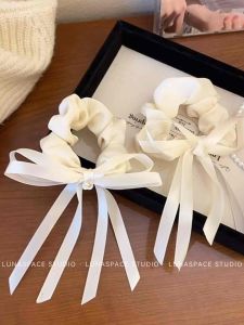 LUNASPACE STUDIO【白色蝴蝶】仙女缎面飘带丝光奶油蝴蝶结法式少女风发圈