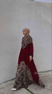 MAROON DRESS GAMIS TWILL RAYON CANDI MEKAR GAMIS BATIK CAP PEKALONGAN