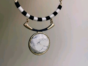 DaVee | Vintage gold thick chain necklace with black and white faux marble resin pendant