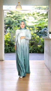 Gamis Set Kerudung Pashmina Gradasi Warna bahan Silk Lembut Busui Friendly By Dhewastyle