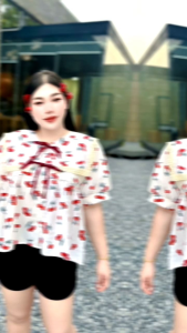 เสื้อสาวอวบรุ่นปกเหลี่ยมพื้น ลายดอกไม้, แต่งโบว์ 2ชั้น