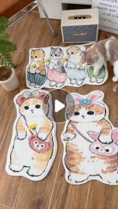 Soft cute cartoon cat floor mat non-slip imitation cashmere carpet bedroom toilet mat pet mat