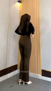 (New Ariffall) Flare Pants Higwaist Celana Cutbray Scuba Wanita