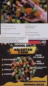 Dodol Ori Kelantan Sedap Gula Melaka/Pandan/Durian Tiga segi (500gram &1kg)