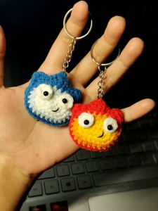Cute Amigurumi Calcifer Crochet Keychain