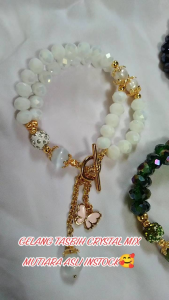 Crystal Bead Bracelet 33 Pearls & Natural Stone Multipurpose Gold Plated